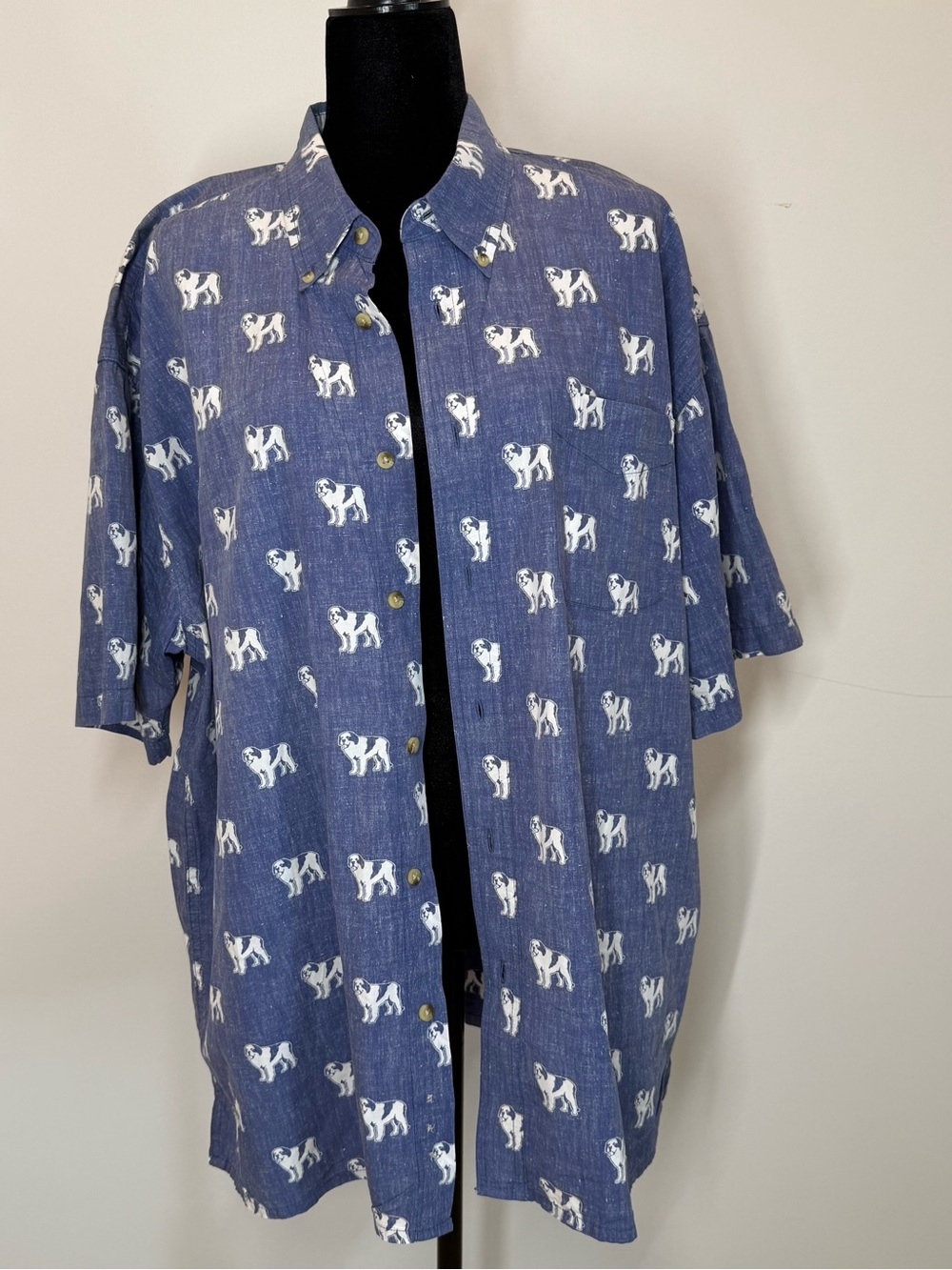 EUC Vintage BIG DOGS Iconic St Bernard Button Down Reverse Print Cotton Top XL